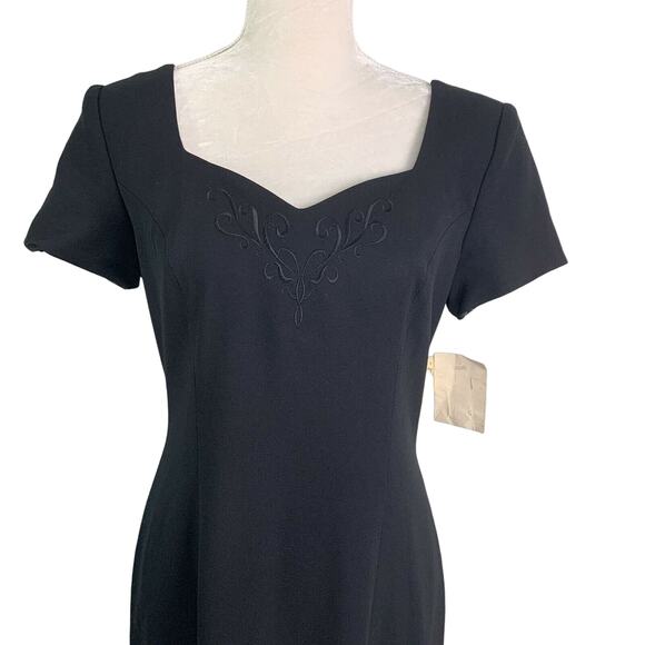 Vintage Liz Claiborne Dress Formal 8 Maxi Black Short Sleeve Lined New - Picture 10 of 11